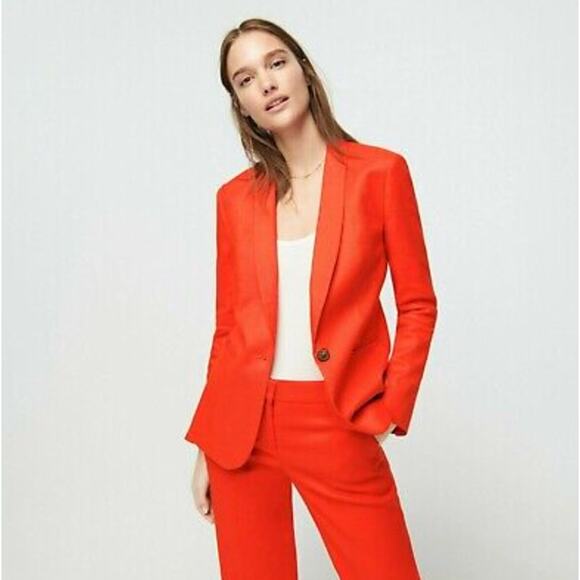 J. CREW Parke Blazer in Stretch Linen Brilliant Sunset Red Orange Sz 8 {A9}